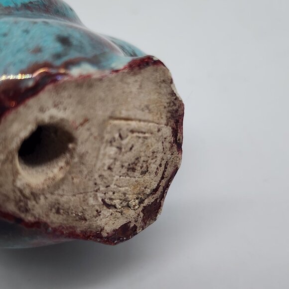 Vintage Handcrafted Ceramic Duck Figurine Turquoise & Red Distressed Finish 2.25 - Picture 3 of 10